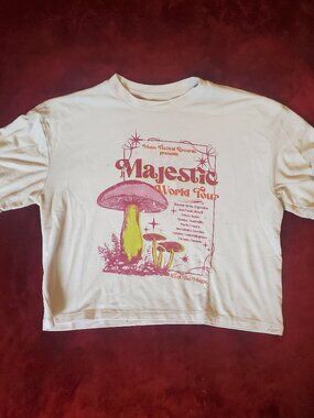 Colorful Planet Mushroom Majestic World Tour Pink Crop Top T-shirt size Large